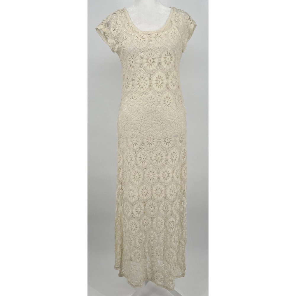Cato Y2K Crochet Maxi Dress XS Cream Boho Fairy Festival Coastal Hippie Wedding